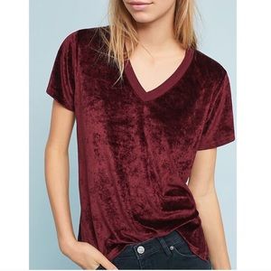 Michael Stars Velvet V-Neck Top in Maroon - Small